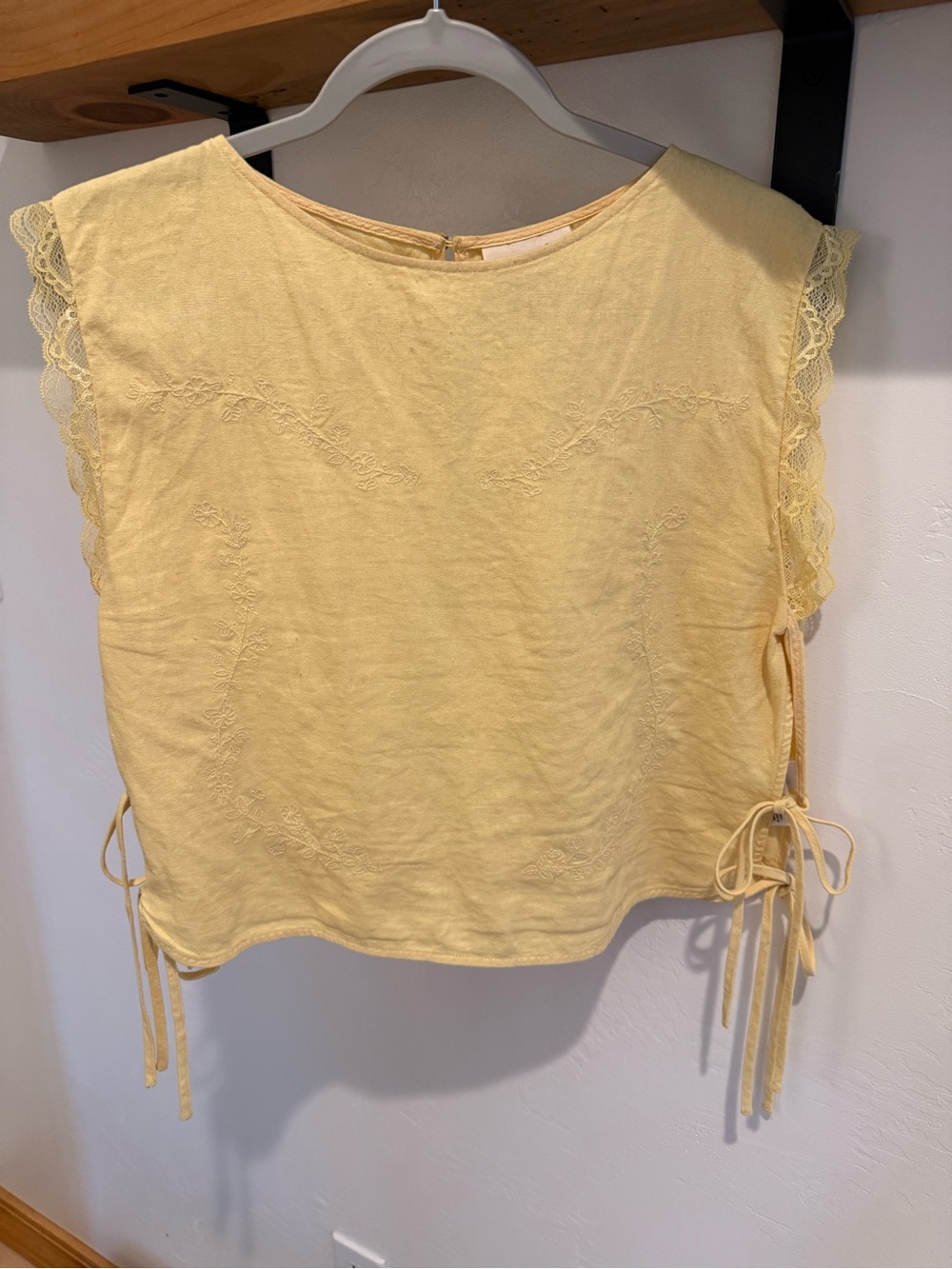 Women's Yellow Lace-Trim Tie-Side Top
